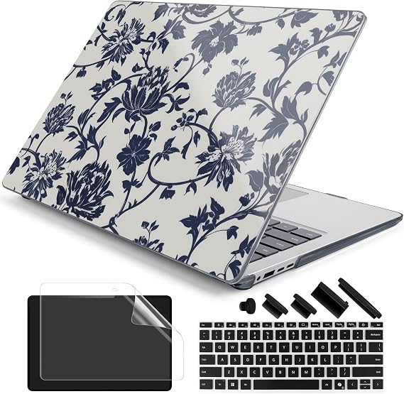 Batianda Artistic Case for Microsoft Surface Laptop 15 inch, Navy Flowers