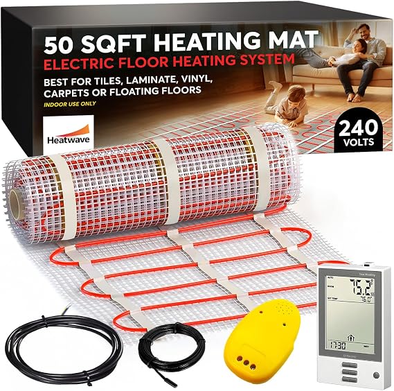 50 sqft Heatwave 240 Volt Electric Floor Heating Kit with Thermostat