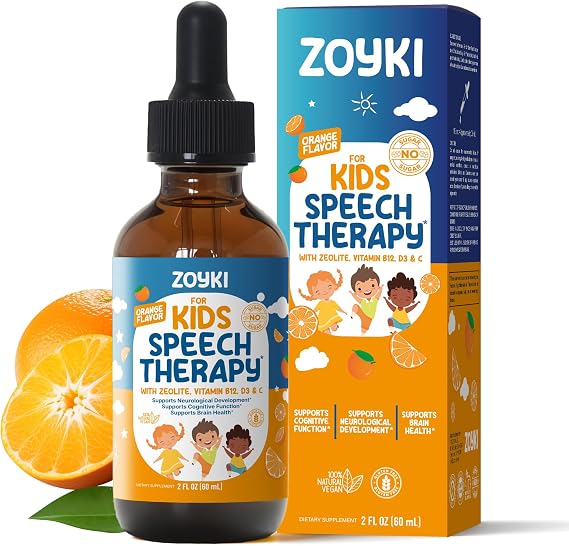 Speech Therapy Drops for Kids - Speech Support Supplement for Communication Delay Cognitive Function Language & Brain Development with Zeolite Vitamins B12 D3 C - Sugar Free Gluten-Free Vegan