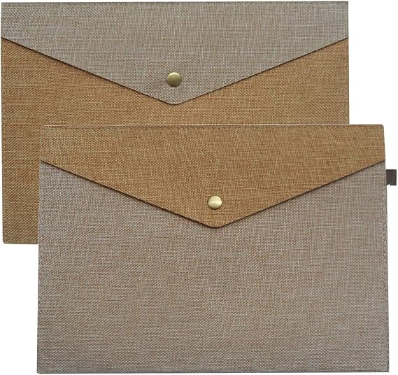 Durable A4 File Folder Document Holder Portfolio Envelope Felt Folder Case with Snap Closure Set of 2 Beige and Brown