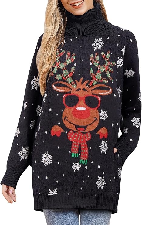 Goodstoworld Women's Turtleneck Oversized Ugly Christmas Sweaters