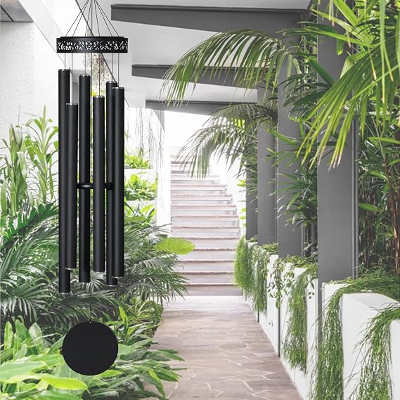 Suntimber Extra Large Wind Chimes for Outside Deep Tone,(Black,60")