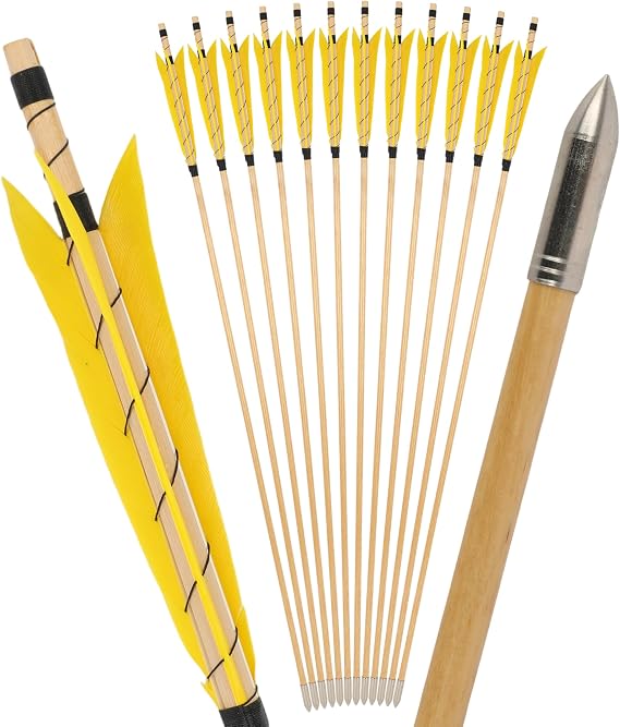 ShARROW 32インチ 木製 矢 英語 長弓 矢 ターゲット 練習用矢シャフト 5インチ 七面鳥羽 フレッチング フィールドポイント リカーブボウ ロングボウ トラディタオナルボウ
