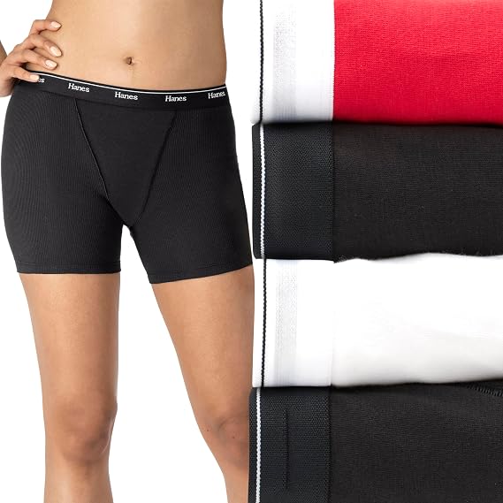 Hanes Originals Womens Mid-Thigh Boxer Brief Pack, Stretch Cotton Underwear, 4-Pack