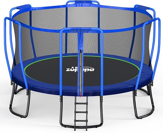 Zupapa 1800LBS Capacity No-Gap Design 16 15 14 12 10FT Trampoline with Safety Enclosure Net and Non-Slip Ladder 10-Year Quality Assurance Perfect for Kids Family Outdoor Backyard Fun