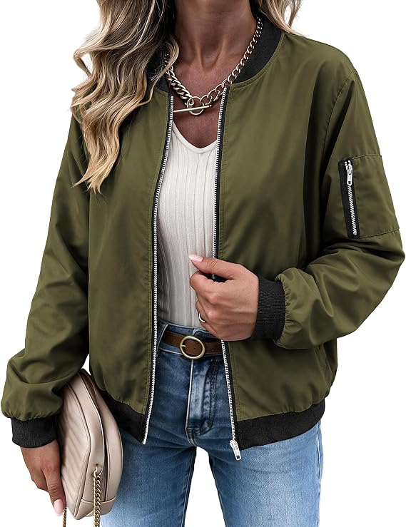 Zeagoo Women Bomber Jacket Casual Coats Spring Fall Clothes with Pockets
