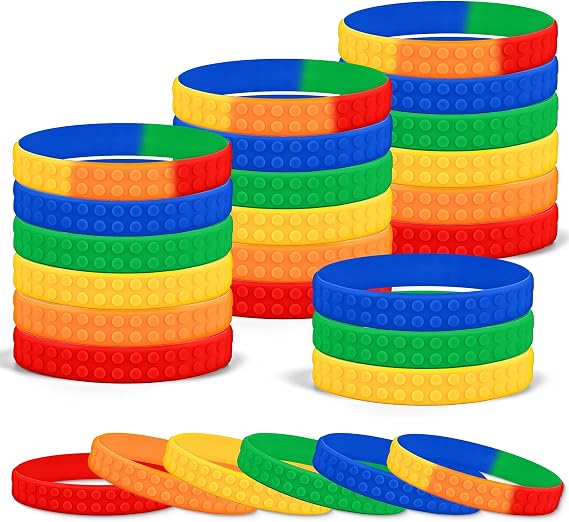 Lesnala 48 Pcs Building Block Silicone Bracelets for Kids 6 Styles