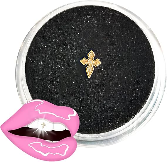 CHAMON 8K Gold Tooth Gems, Cross Shape Professional Smile Aesthetic | Solid Gold, Lead-free, Curvature conforms to tooth surface