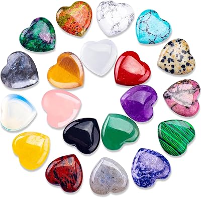 20PCS Natural Heart Crystals Love Shaped Pocket Polished Stones Heart Healing Crystal Stones for Gifts Chakra Reiki Yoga Meditation Relief Anxiety StressAssorted
