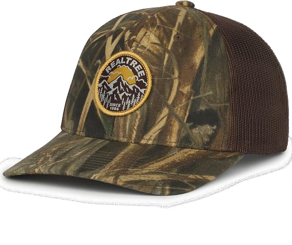 Realtree Max-7 Camo Trucker Hat Structured Mid Profile Cotton Canvas Cap