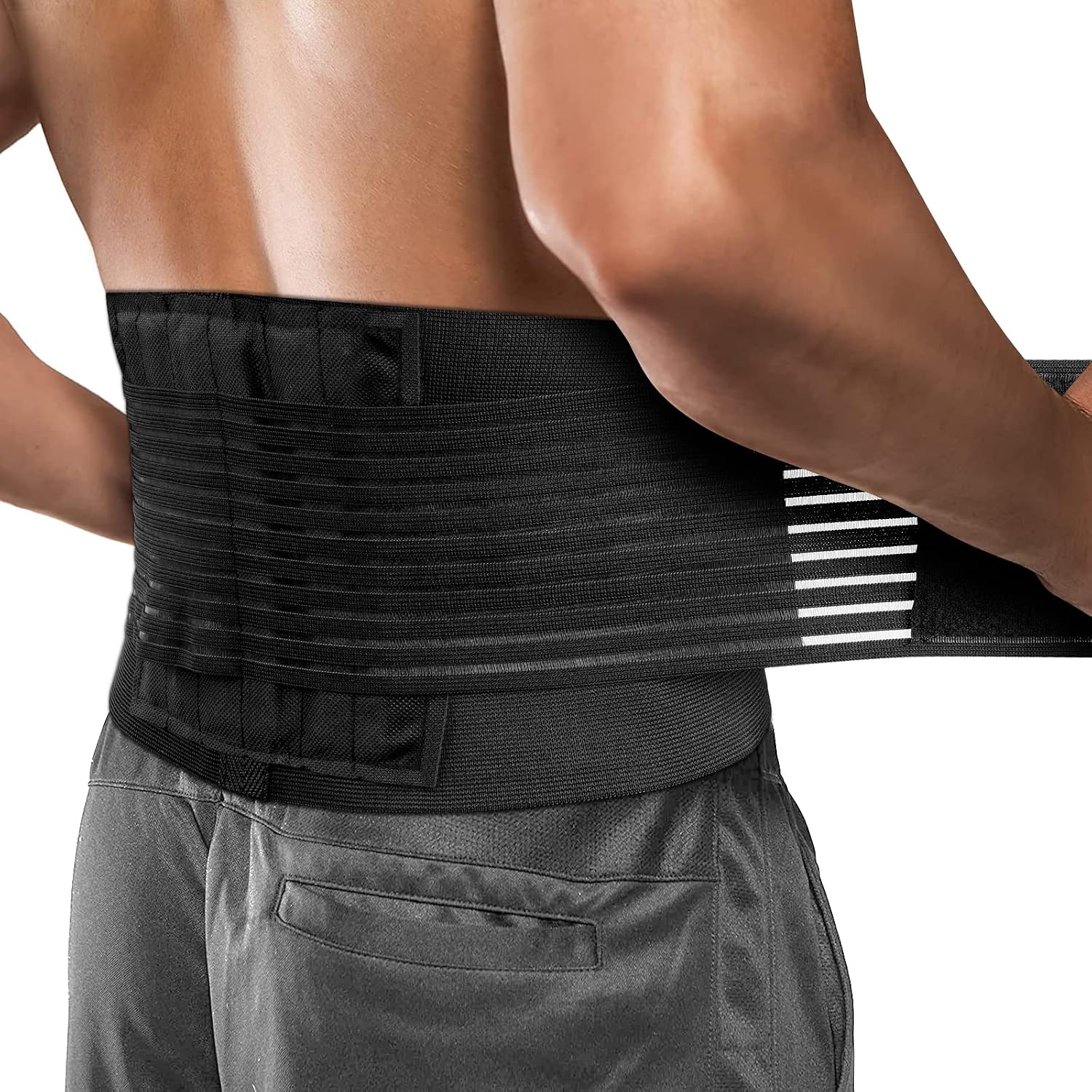 ACWOO Lower Back Support Belt, Adjustable Lower Back Support Lumbar Brace with 6 Support Stays, Double Pull Lumbar Back Brace for Scoliosis & Sciatica Pain Relief, Men and Women L