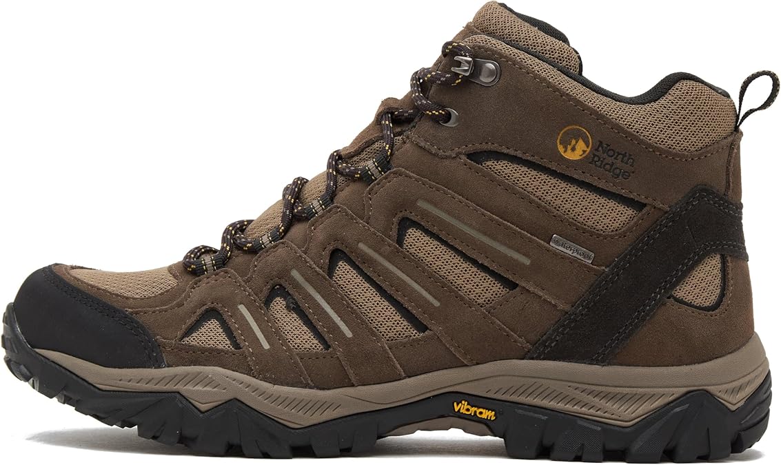 NORTH RIDGE Men's Kielder II Mid Walking Boots with High Traction Sole & Ankle Support, Waterproof, Breathable, Durable Suede Leather & Mesh Upper, Outdoors, Hiking & Trekking Footwear