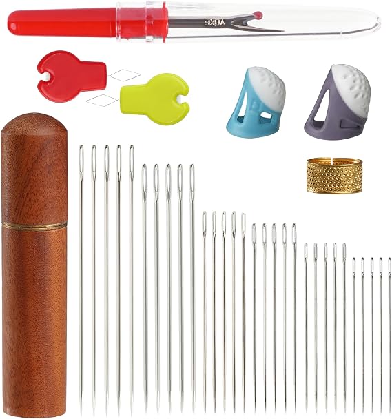 36Pcs Sewing Needles Set, 6 Sizes Nneedles for Sewing, Sharp Point Stitching Needles, Embroidery Needles with Needle Threader, Seam Rippers, Thimble (Hand Sewing)