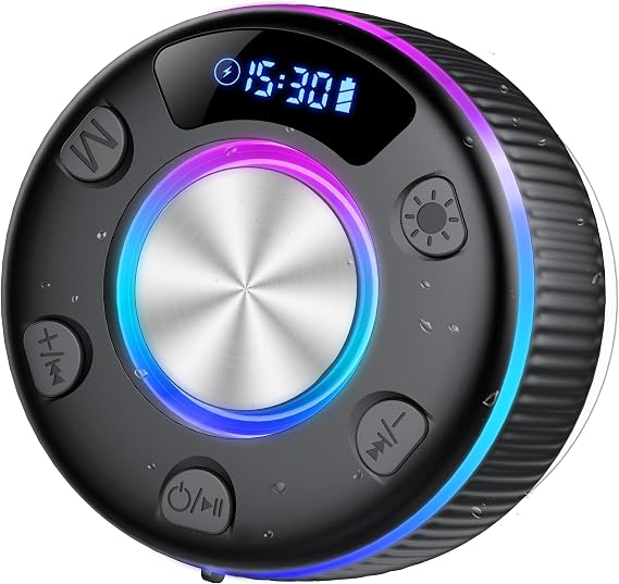 Portable Speaker Bluetooth with Loud Stereo Bass Sound, Mini Wireless Speaker with 7 RGB Lights, TF-Card USB, TWS Pairing, 4H Playtime, IP7 Waterproof Speakers for Travel Party Home Outdoor Gift