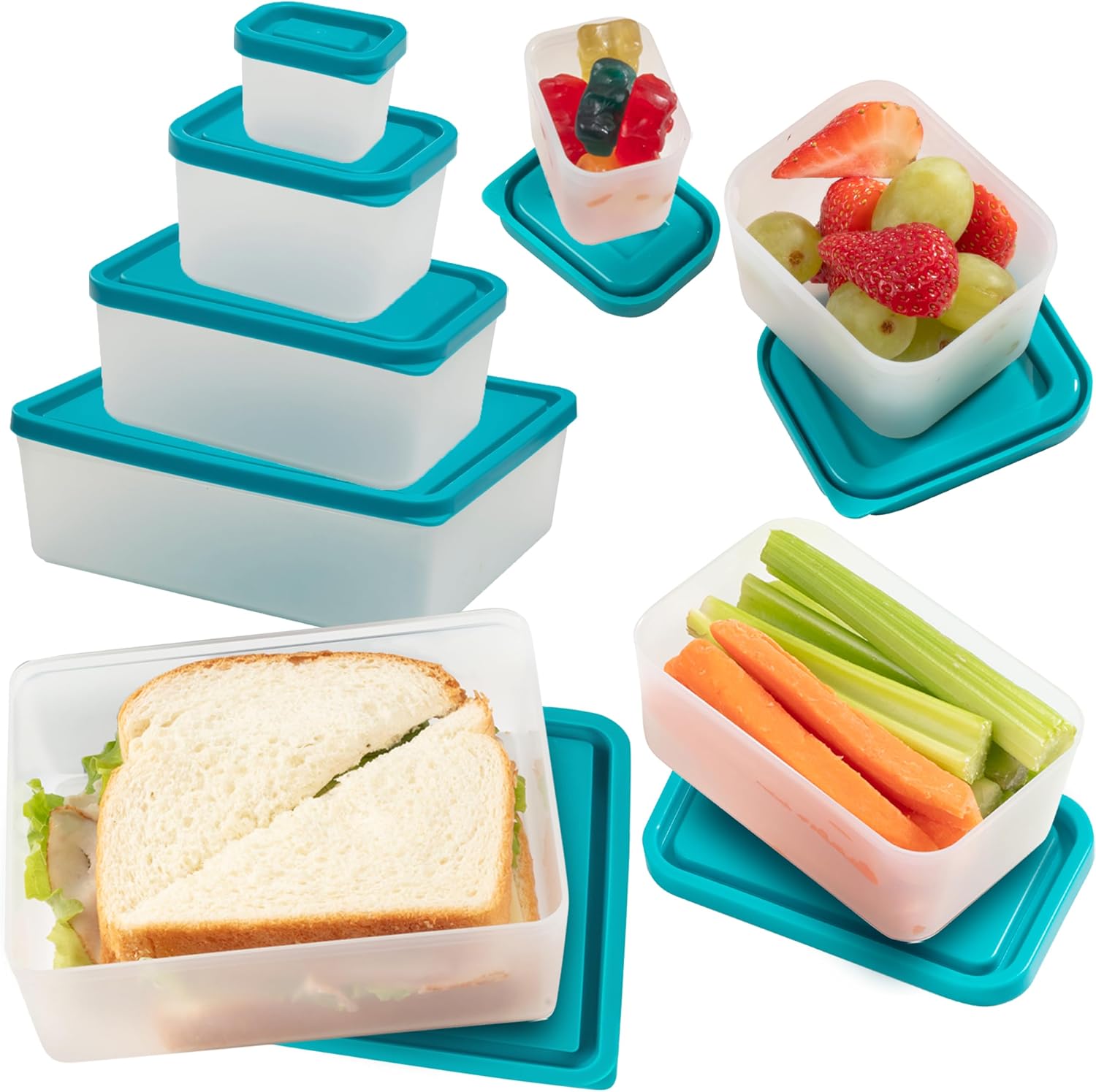 Bentology - Leakproof Portion Control Lunch Containers - No BPA - Set of 4 (Turquoise)