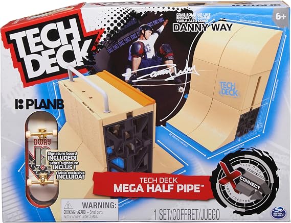 Tech Deck, Danny Way Mega Half Pipe X-Connect Park Creator, Customisable Ramp Set with Exclusive Plan B Fingerboard, Kids Toy for Boys and Girls Ages 6 and up