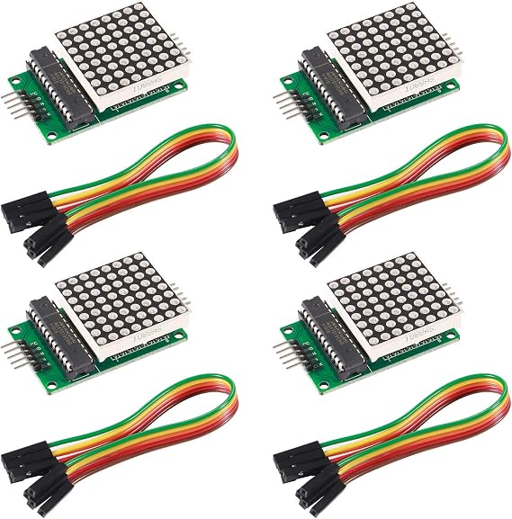 MAX7219 Dot Matrix Module 8x8 LED Display Modules for Arduino Raspberry Pi Microcontroller with 5Pin Wires Red (Pack of 4)