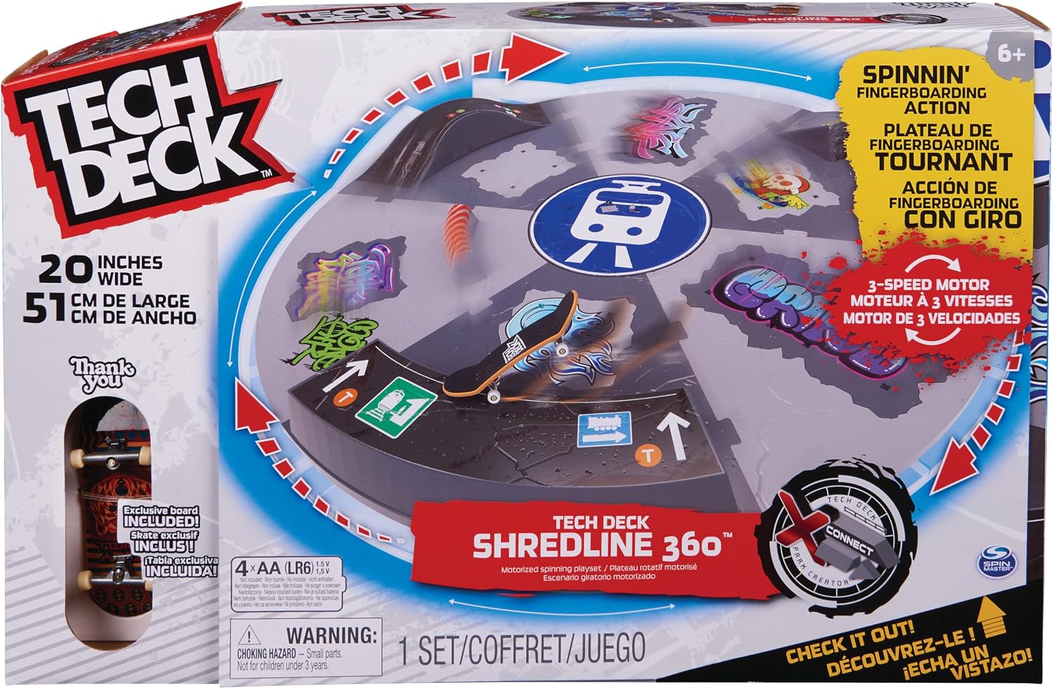 Tech Deck, Shredline 360 Motorized Skate Park, X-Connect Creator, Customizable and Buildable Turntable Ramp Set with Exclusive Fingerboard, Kids Toy for Boys and Girls Ages 6 and up