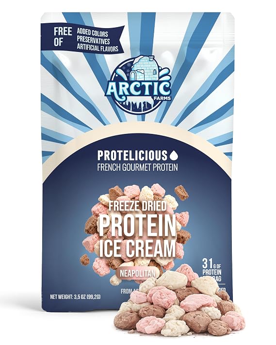 Arctic Farms Freeze-Dried Protein Ice Cream - Neapolitan - Large (3.5 oz) | Zero Added Sugar, High Protein, A2A2 Milk, No Freezer Needed