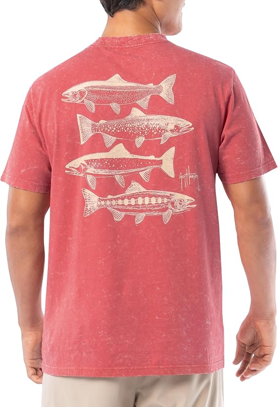 Guy Harvey Mens Short Sleeve Coastal Wash Cotton Graphic Pocket T-Shirt