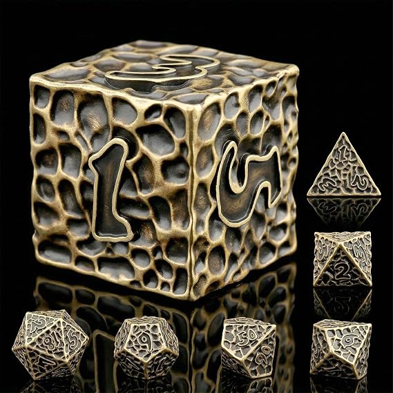 Haxtec Metal DND Dice Set, 7 Pcs Meteorite Texture Polyhedral Dice for RPG
