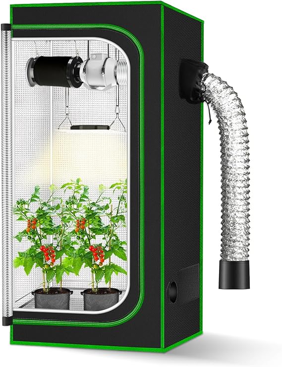 2x2 Grow Tent 24"x24"x48''Reflective 600D Mylar Hydroponic with Observation Window, Floor Tray and Tool Bag for Indoor Plant Growing