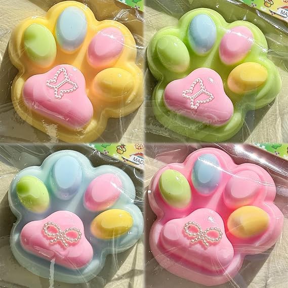 4Pcs Taba Squishies Cat Paw, Cute Paw Stress Toys, Mini Squishies Squeeze Toys, Sticky Paws Toys for Stress Relief, Fidget Toys, Novelty Cute Things Kawaii Party Favors for Adults Kids