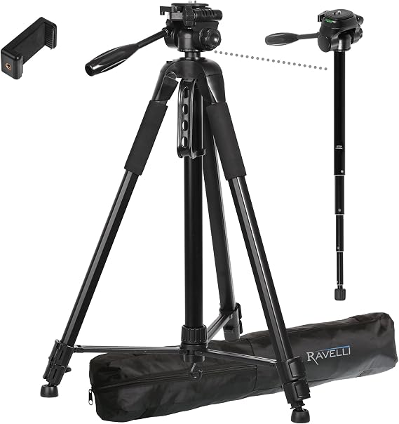 Ravelli APLT6M 72" Light Weight Aluminum Tripod/Monopod, with Carrying Bag and Universal Smartphone Mount Adapter