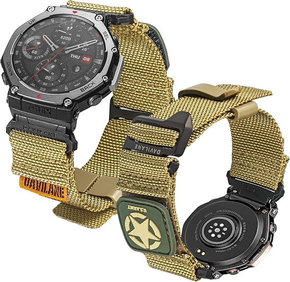 ナイロンミリタリーウォッチバンド Amazfit T-Rex 3用 モジュラー 交換可能なパッチ&Gフックストラップ付き
