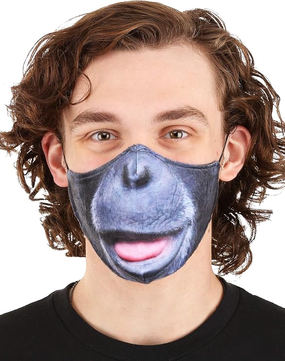 Adult Gorilla Sublimated Face Mask - Contoured Design with Elastic Ear Loops for a Comfortable Fit