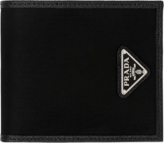 Prada Black Tessuto Nylon Saffiano Bifold Wallet Triangle Logo New