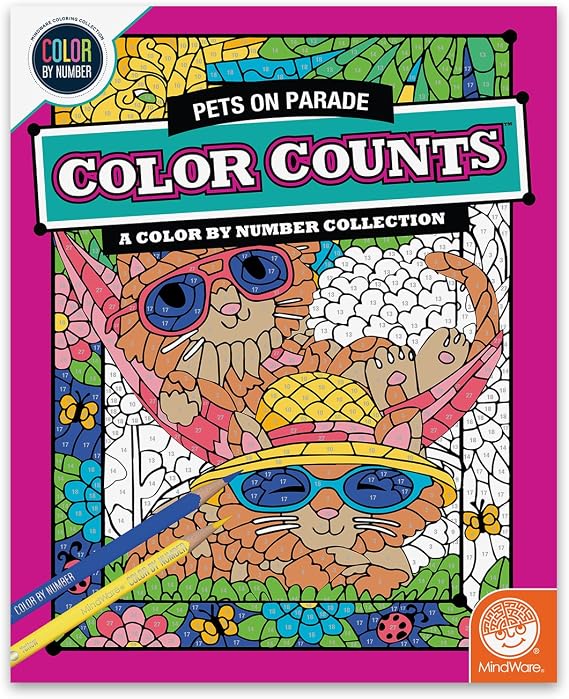 MindWare Color by Number Color Counts Coloring Book (Pets on Parade) - Activity Book for Children Ages 6 and up - 22 Pages