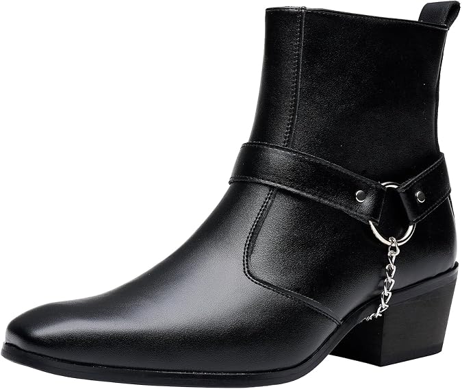 Men's Harness Boot Cowboy Biker Boot High Heel Black
