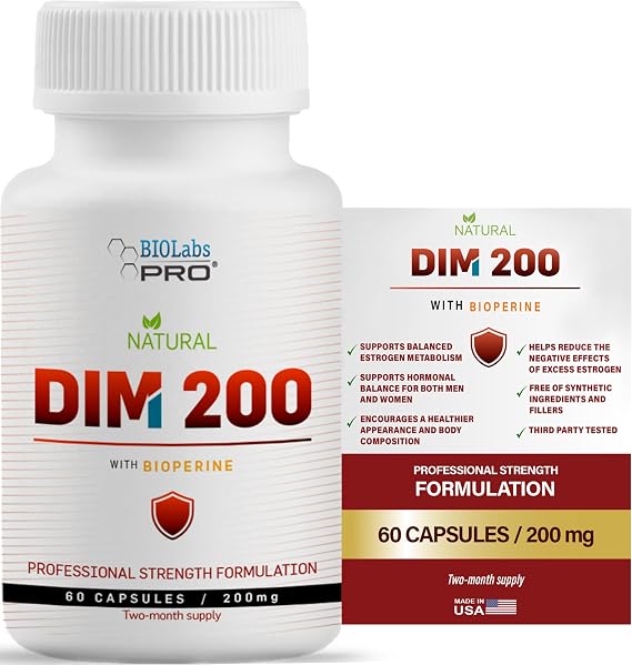 DIM Supplement for Women and Men, DIM 200mg Oral Supplement Hormonal Balance, Hormone Balance for Women and Men, Diindolylmethane Gluten Free Vegetarian Twist Capsules (60 Caps - 2-Month Supply)