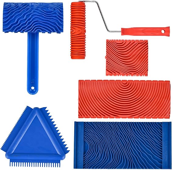Wood Graining Painting Tool Set, Art Wallpaper Imitation Wood Grain Tool with Handle Wall Decoration,Empaistic Pattern Roller Painter,Wall Texture Art Painting Tool Set