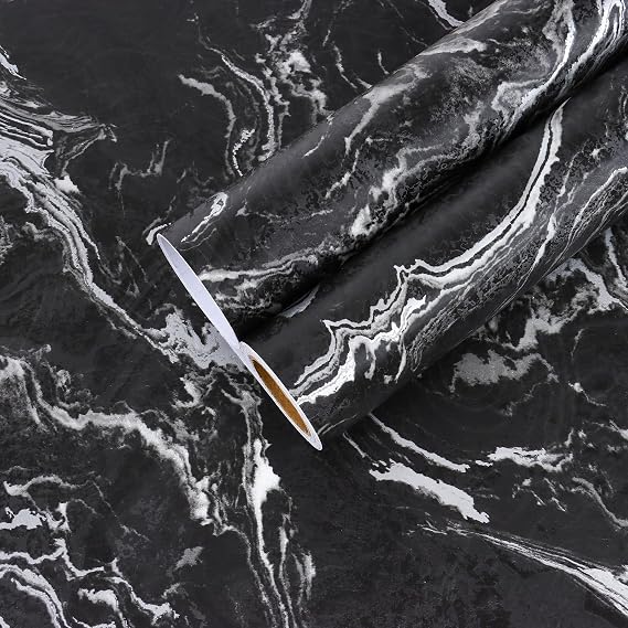 CHIHUT Black Marble Countertop Peel and Stick Matte Silver Liquid Marble Contact Paper for Table Desk Cabinet Waterproof Self Adhesive Wallpaper for Kitchen Bathroom Thick Vinyl Granite Film 12"x100"
