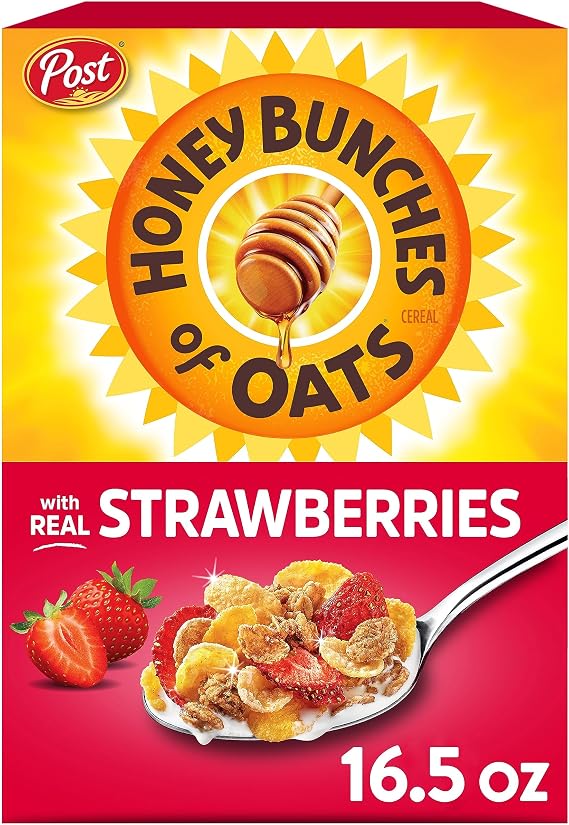 Post Honey Bunches of Oats with Strawberries, Breakfast Cereal, Strawberry Cereal with Oat and Cereal Clusters, 470 ml
