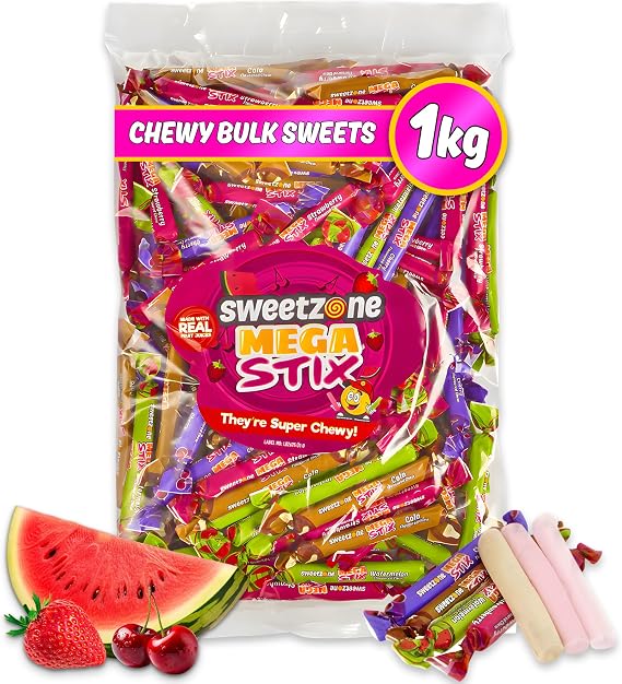 Sweetzone Mega Stix Assorted 1kg Halal Chewy Fruit Sweets Bulk Party Sweets