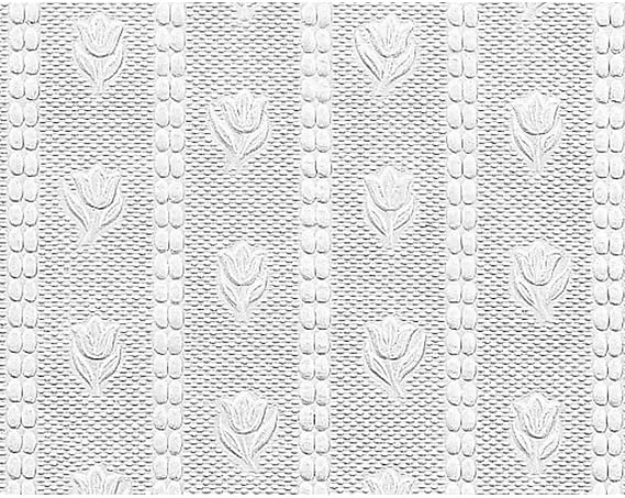 White Embossed Textured Vinyl Wallpaper Tulip Motif Design Double Roll 56 Square Feet Renovator's Supply