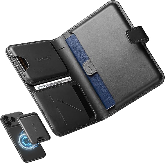 Stouchi Passport Holder with AirTag Slot, RFID Blocking Magnetic Case
