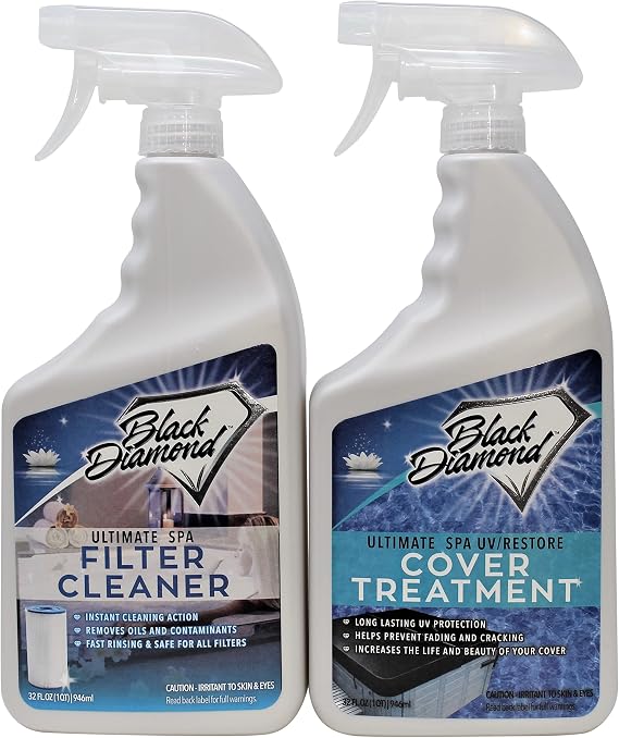 Black Diamond Stoneworks Ultimate Spa Hot Tub Filter Cleaner Spray and UV/Restore Cover Treatment, Protectant, Conditioner for Vinyl and Plastic. 2-Quart Bundle