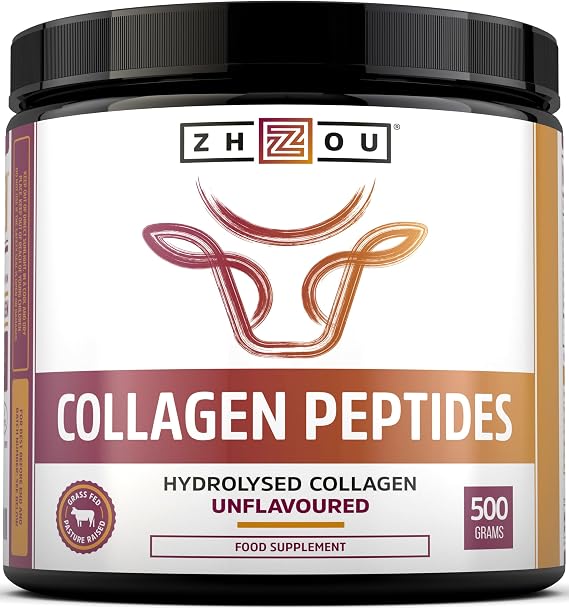 Collagen Powder 500g - Hydrolysed Collagen Peptides Powder - High Protein Bovine Collagen Supplement - Grass Fed, Halal Certified - Rich in Amino Acids - for Hair, Nails & Skin - Zhou Nutrition