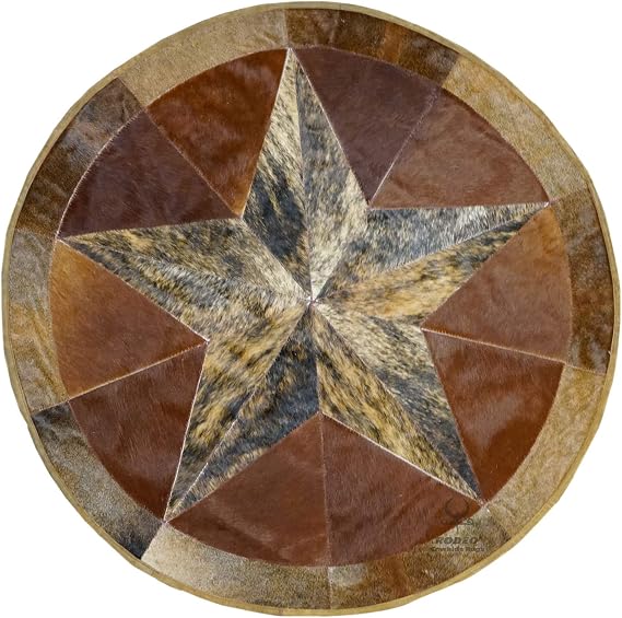 rodeo Texas Star Patch Work Cowhide Rug with linging Diameter 40 in (Burbon)