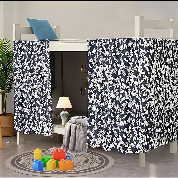 Set of 2 Dorm Bunk Bed Blackout Curtains Single Bed Canopy Loft Student Single Bed, Leaf