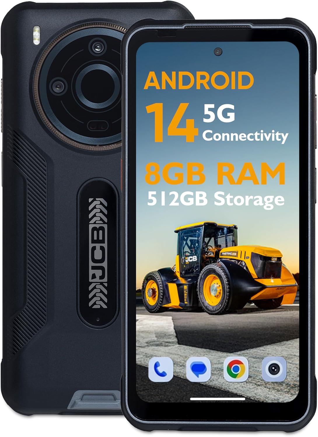 JCB Toughphone MAX M20 Rugged 5G Smartphone, Android 14, 64MP Triple Camera, 9,800mAh Battery, 512GB8GB RAM, IP69K Waterproof, Night Vision, 6.6” FHD120Hz Display, Military Standard, Dual SIM, NFC