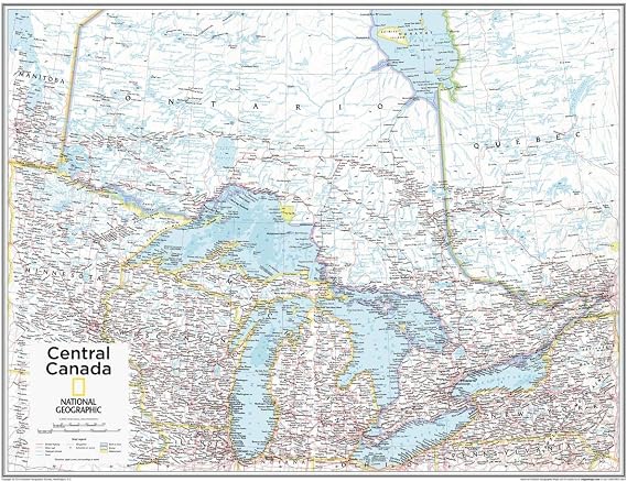 National Geographic: Central Canada Wall Map - 28 x 22 inches - Laminated