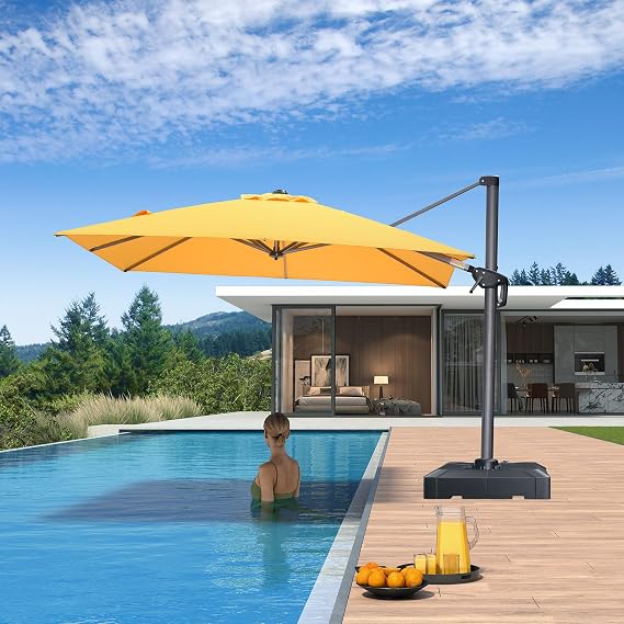 PURPLE LEAF Poolside Shade Umbrella 8' x 8' Low Seating Areas Yellow