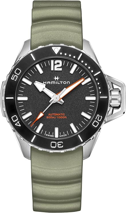 Hamilton Khaki Navy Automatic Men's Watch, 46mm Stainless Steel Case, Swiss Made, Black Dial Analog Wrist Watch for Men, 300m Waterproof, Sapphire Crystal, 3-Hand Movement, Rubber Strap