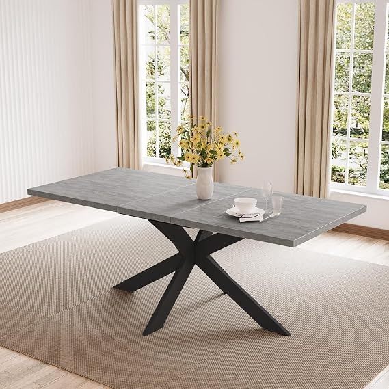 JIEXI Extendable Dining Table and Chairs Set, Modern Dining Room Table Extending 4-6 Seater, MDF Plate Suitable for Living Room, Kitchen (130-170cm Table)