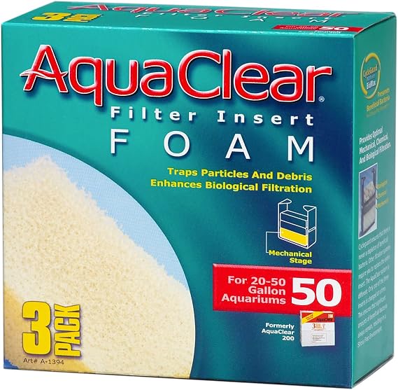 AquaClear 50 Foam Filter Inserts, Aquarium Filter Replacement Media, 3 Count (Pack of 1), A1394 | Aquarium Filter Replacement Media, A1394